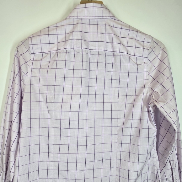 Charles Tyrwhitt Button Down Non Iron Shirt Windowpane Pattern Light Purple US 4 - Picture 7 of 8